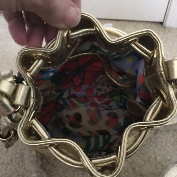 NWT RARE Chi By Carlos FALCHI Genuine Metallic  LEAVES  Bucket/ Crossbody Bag - Picture 9 of 12